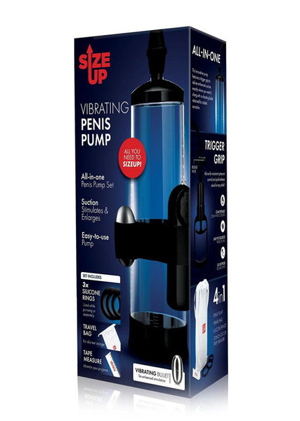 Size Up Vibrating Trigger Penis Pump - Clear Vibrating Penis Pump