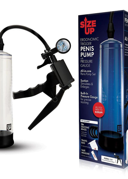 Size Up Ergonomic Trigger Penis Pump with Pressure Gauge - Clear Penis Pump