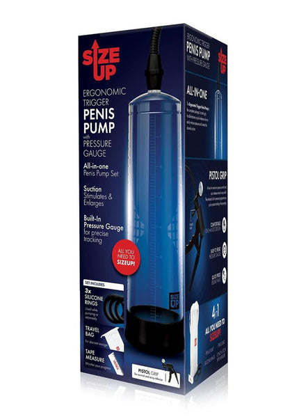 Size Up Ergonomic Trigger Penis Pump with Pressure Gauge - Clear Penis Pump