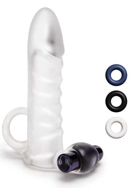 Size Up Vibrating 2 Inch Penis Extender + Ball Loop - Clear 5 cm (2'') Vibrating Penis Extension Sleeve