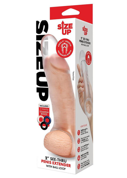 Size Up 2 Inch See-Thru Penis Extender with Ball Loop - Clear 5 cm (2'') Penis Extension Sleeve