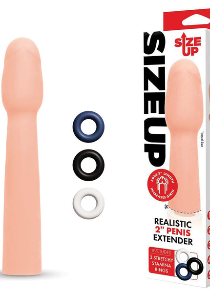 Size Up Realistic 2 Inch Penis Extender - Flesh 5 cm (2'') Penis Extension Sleeve