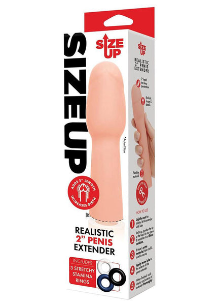 Size Up Realistic 2 Inch Penis Extender - Flesh 5 cm (2'') Penis Extension Sleeve