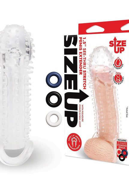 Size Up 1.5 Inch See-Thru Stretch Penis Extender - Clear 3.8 cm (1.5'') Penis Extension Sleeve