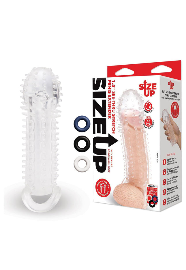 Size Up 1.5 Inch See-Thru Stretch Penis Extender - Clear 3.8 cm (1.5'') Penis Extension Sleeve