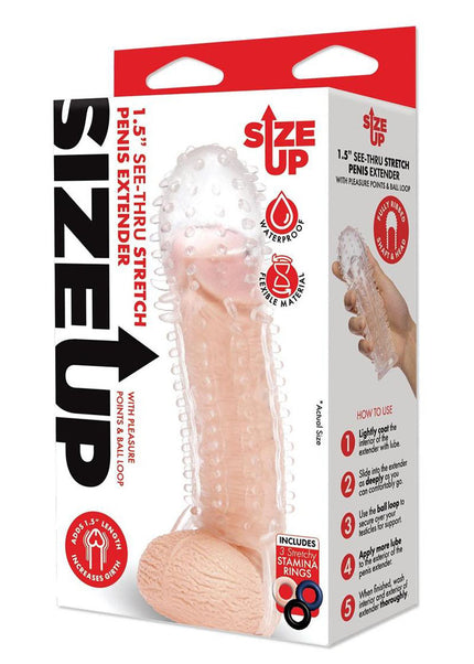 Size Up 1.5 Inch See-Thru Stretch Penis Extender - Clear 3.8 cm (1.5'') Penis Extension Sleeve