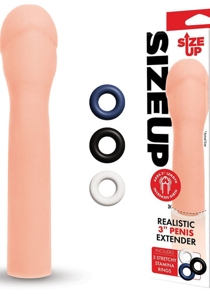 Size Up Realistic 3'' Penis Extender - Flesh 7.6 cm (3'') Penis Extension Sleeve