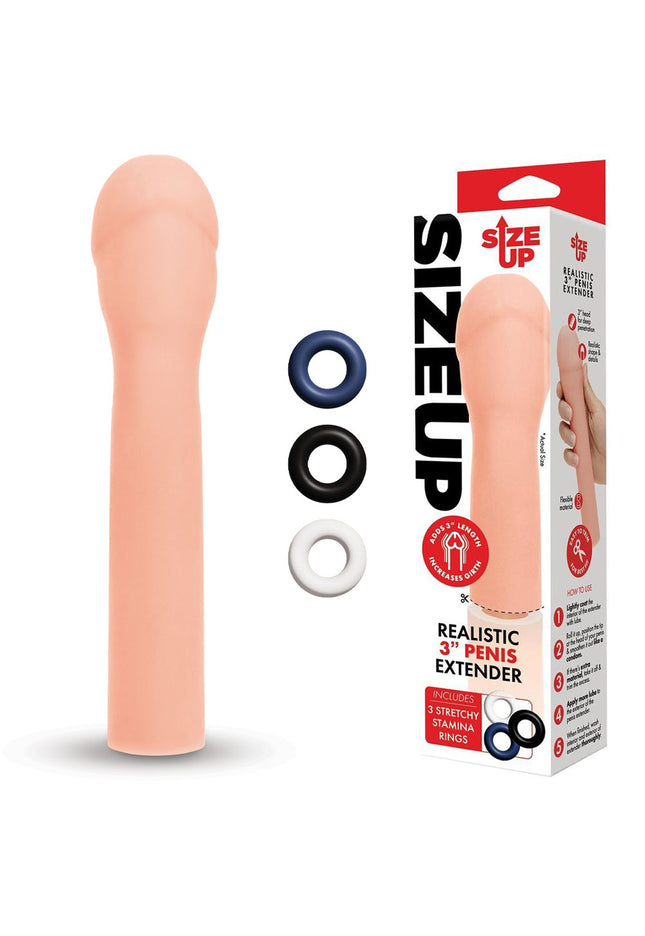 Size Up Realistic 3'' Penis Extender - Flesh 7.6 cm (3'') Penis Extension Sleeve