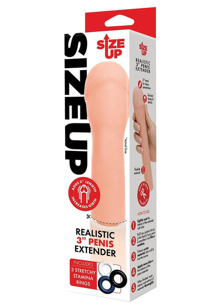 Size Up Realistic 3'' Penis Extender - Flesh 7.6 cm (3'') Penis Extension Sleeve