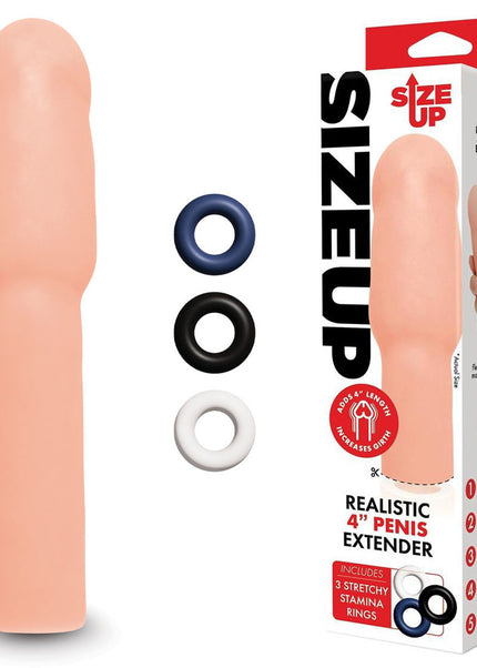 Size Up Realistic 4 Inch Penis Extender - Flesh 10.1 cm (4'') Penis Extension Sleeve