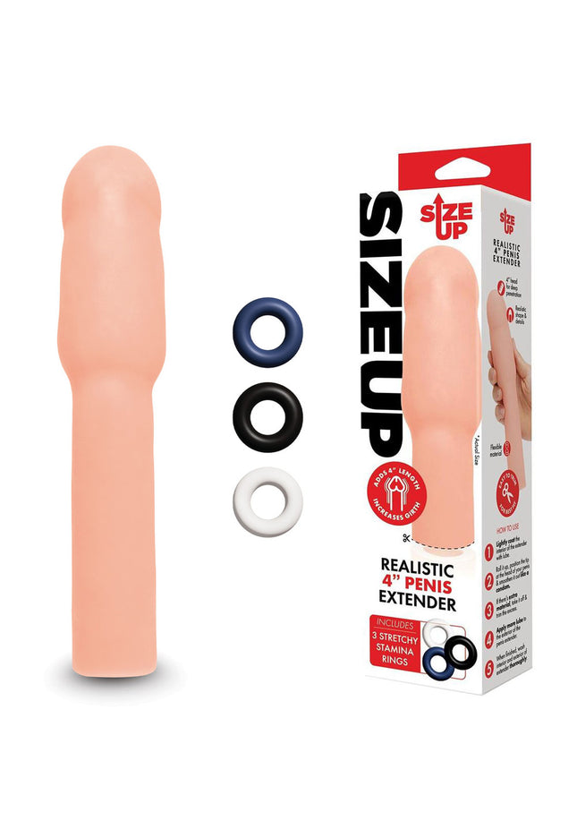 Size Up Realistic 4 Inch Penis Extender - Flesh 10.1 cm (4'') Penis Extension Sleeve