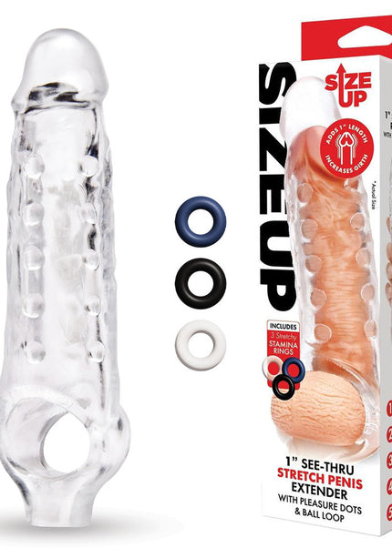 Size Up 1 Inch See-Thru Stretch Penis Extender - Clear 2.5 cm (1'') Penis Extension Sleeve