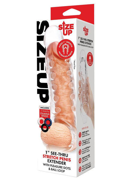 Size Up 1 Inch See-Thru Stretch Penis Extender - Clear 2.5 cm (1'') Penis Extension Sleeve