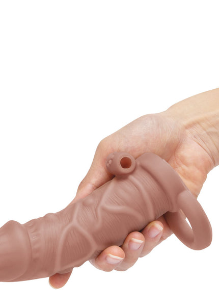 Size Up Vibrating 1 Inch Penis Extender + Ball Loop - Tan 2.5 cm (1'') Vibrating Penis Extension Sleeve