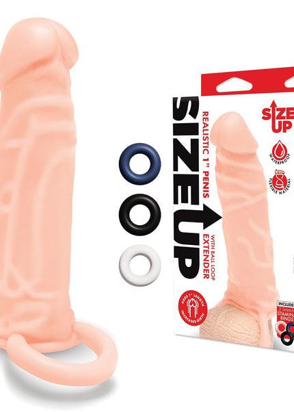 Size Up Realistic 1 Inch Penis Extender - Flesh - Flesh 2.5 cm (1'') Penis Extension Sleeve