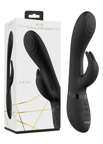 Vive Cato - Black 21.5 cm USB Rechargeable Rabbit Vibrator with Pulsing Tip