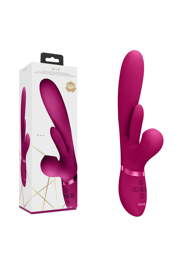 VIVE Ena - Pink - Pink 25 cm USB Rechargeable Thrusting Vibrator with Air Wave Stimulator