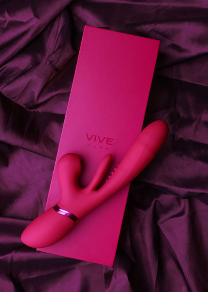VIVE Ena - Pink - Pink 25 cm USB Rechargeable Thrusting Vibrator with Air Wave Stimulator
