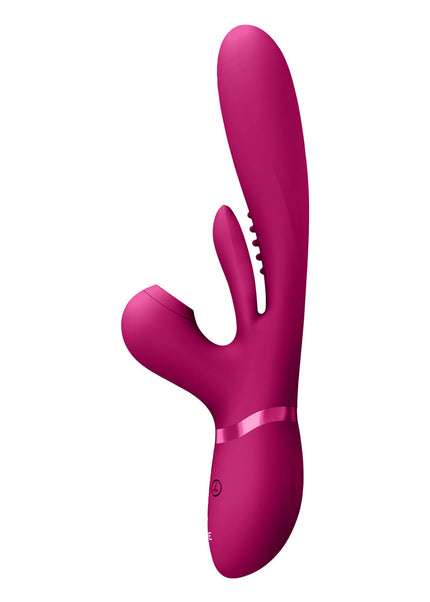 VIVE Ena - Pink - Pink 25 cm USB Rechargeable Thrusting Vibrator with Air Wave Stimulator