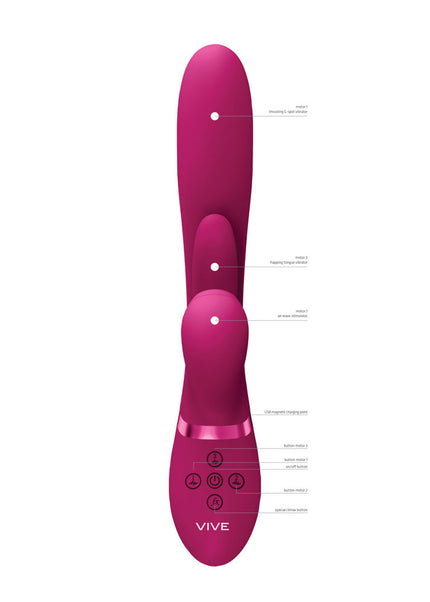 VIVE Ena - Pink - Pink 25 cm USB Rechargeable Thrusting Vibrator with Air Wave Stimulator