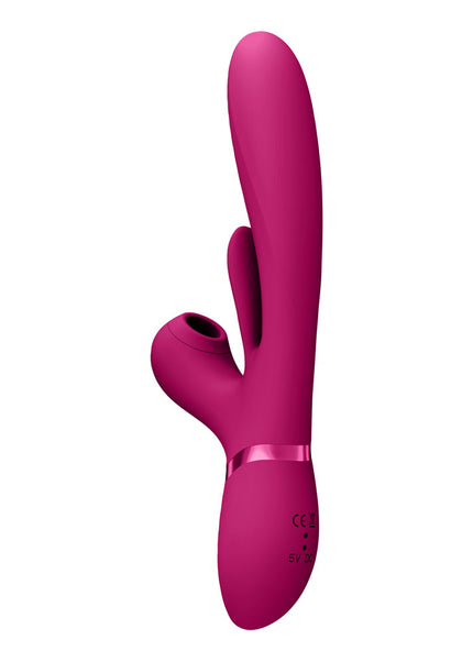 VIVE Ena - Pink - Pink 25 cm USB Rechargeable Thrusting Vibrator with Air Wave Stimulator