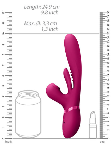 VIVE Ena - Pink - Pink 25 cm USB Rechargeable Thrusting Vibrator with Air Wave Stimulator
