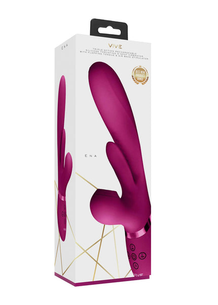 VIVE Ena - Pink - Pink 25 cm USB Rechargeable Thrusting Vibrator with Air Wave Stimulator