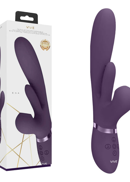 VIVE Ena - Purple - Purple 25 cm USB Rechargeable Thrusting Vibrator with Air Wave Stimulator