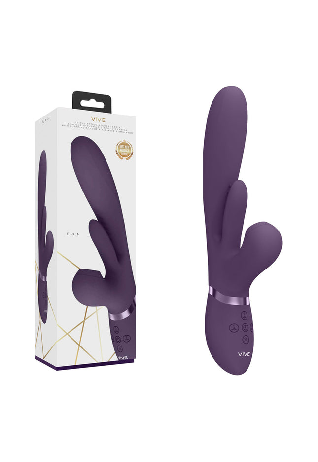 VIVE Ena - Purple - Purple 25 cm USB Rechargeable Thrusting Vibrator with Air Wave Stimulator