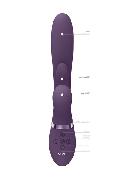 VIVE Ena - Purple - Purple 25 cm USB Rechargeable Thrusting Vibrator with Air Wave Stimulator