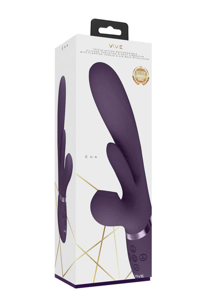 VIVE Ena - Purple - Purple 25 cm USB Rechargeable Thrusting Vibrator with Air Wave Stimulator