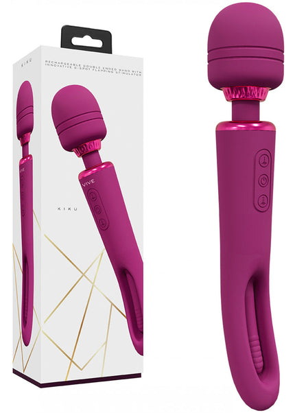 VIVE Kiku - Pink - Pink 25.2 cm USB Rechargeable Dual End Massage Wand with Flapping Tip
