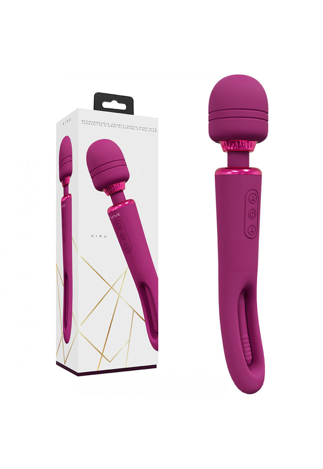 VIVE Kiku - Pink - Pink 25.2 cm USB Rechargeable Dual End Massage Wand with Flapping Tip