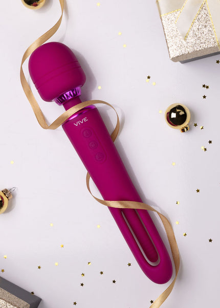 VIVE Kiku - Pink - Pink 25.2 cm USB Rechargeable Dual End Massage Wand with Flapping Tip