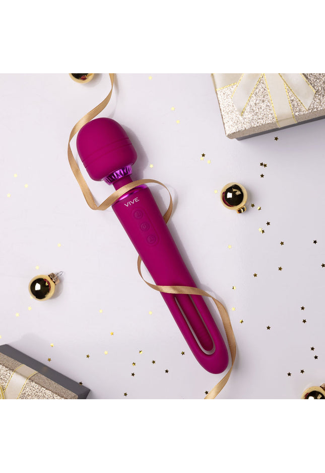 VIVE Kiku - Pink - Pink 25.2 cm USB Rechargeable Dual End Massage Wand with Flapping Tip