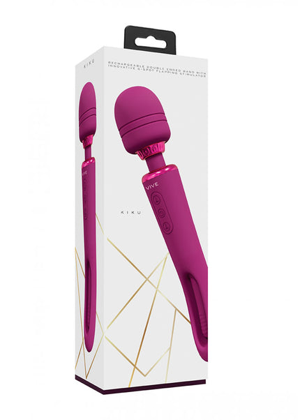 VIVE Kiku - Pink - Pink 25.2 cm USB Rechargeable Dual End Massage Wand with Flapping Tip