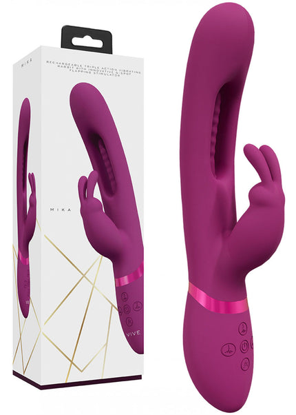 VIVE Mika - Pink - Pink 23.2 cm USB Rechargeable Rabbit Vibrator with Flapping Shaft