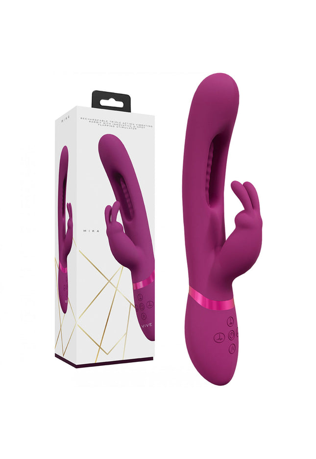 VIVE Mika - Pink - Pink 23.2 cm USB Rechargeable Rabbit Vibrator with Flapping Shaft