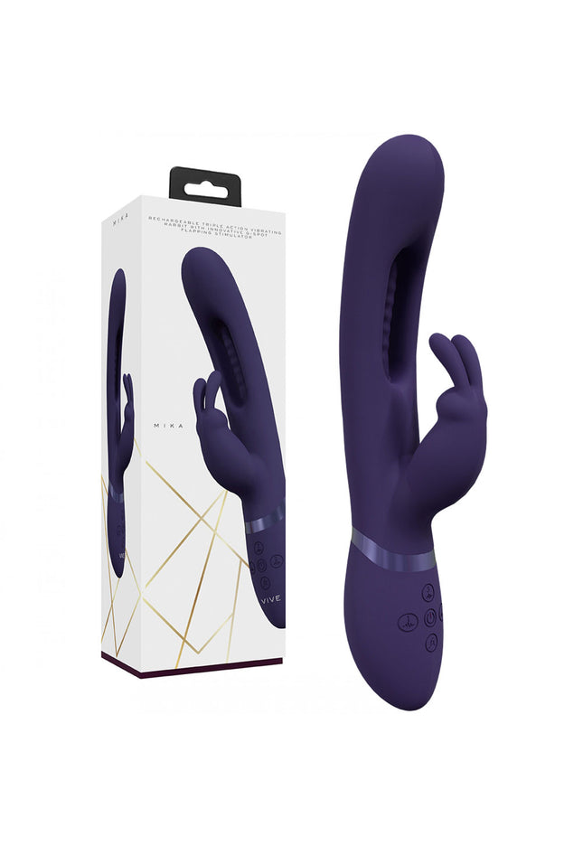 VIVE Mika - Purple - Purple 23.2 cm USB Rechargeable Rabbit Vibrator with Flapping Shaft