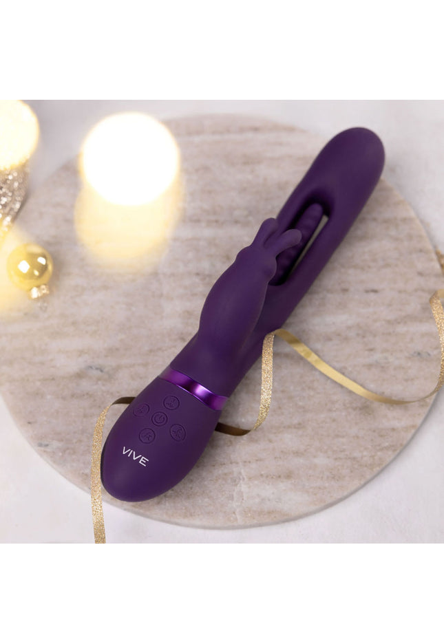 VIVE Mika - Purple - Purple 23.2 cm USB Rechargeable Rabbit Vibrator with Flapping Shaft