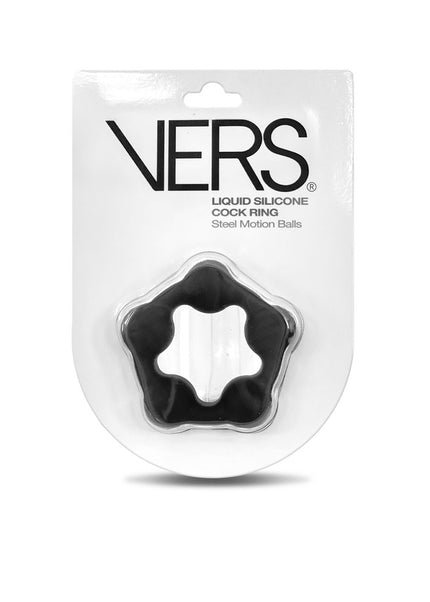 VERS Liquid Silicone Steel Motion C-Ring - Black Cock Ring with Steel Motion Balls