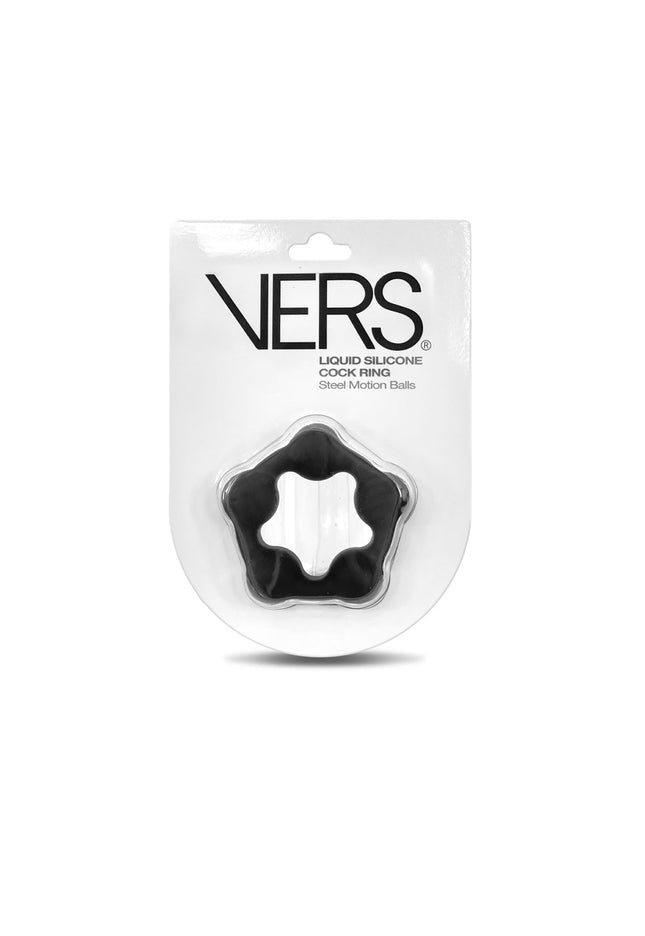 VERS Liquid Silicone Steel Motion C-Ring - Black Cock Ring with Steel Motion Balls