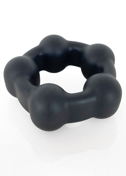 VERS Liquid Silicone Steel Motion C-Ring - Black Cock Ring with Steel Motion Balls
