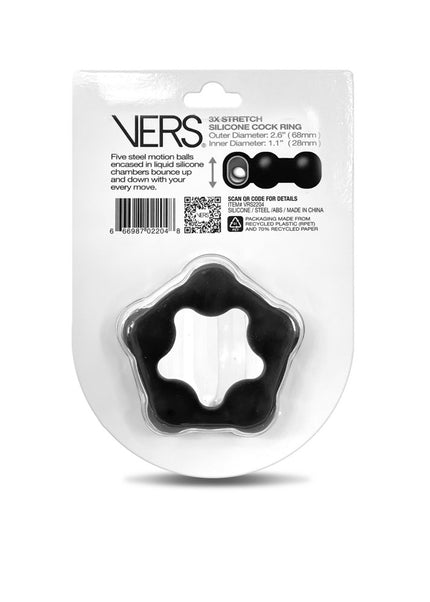 VERS Liquid Silicone Steel Motion C-Ring - Black Cock Ring with Steel Motion Balls