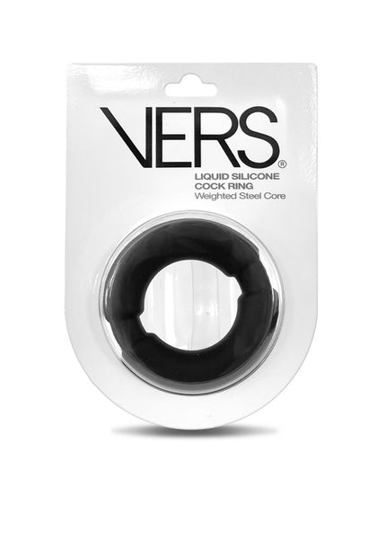 VERS Liquid Silicone Weighted Steel Core C-Ring - Black Cock Ring with Steel Core