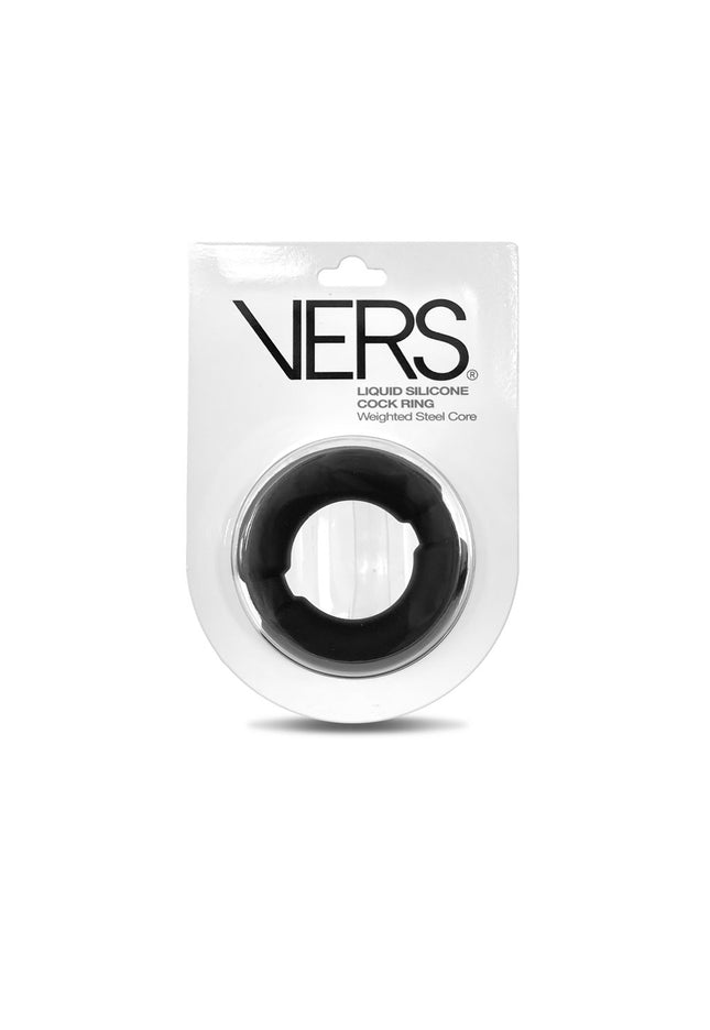 VERS Liquid Silicone Weighted Steel Core C-Ring - Black Cock Ring with Steel Core