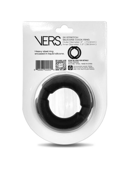 VERS Liquid Silicone Weighted Steel Core C-Ring - Black Cock Ring with Steel Core