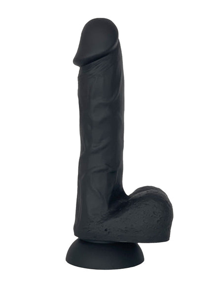 VERS Liquid Silicone Suction Dildo - Black 20 cm Dong with Internal Steel Balls