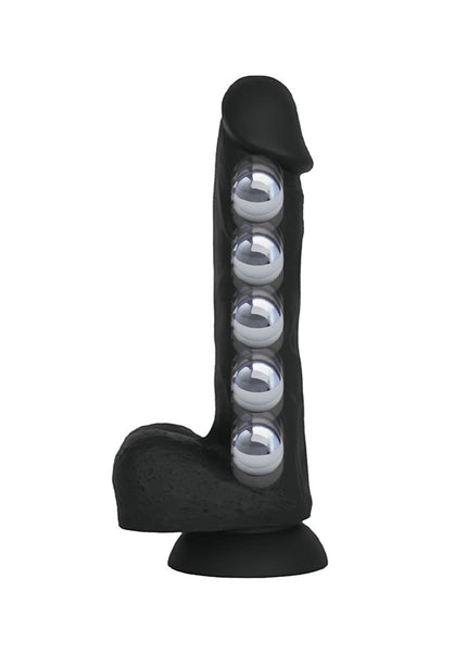 VERS Liquid Silicone Suction Dildo - Black 20 cm Dong with Internal Steel Balls