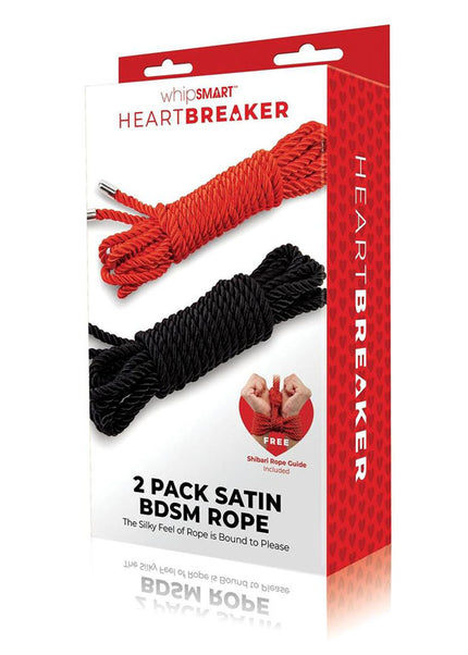 WhipSmart Heartbreaker 2 Pack Satin BDSM Rope - Black & Red Ropes - Set of 2
